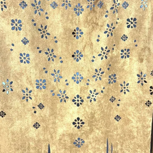 Sleeveless Suede Fringe Boho Vest Flower Cutout Design Belle Tweed XL Brown - Picture 11 of 11